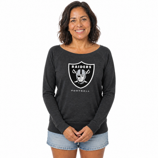 Las Vegas Raiders  Women NFL French Terry Slouchy Top Scoop Neckline - Charcoal