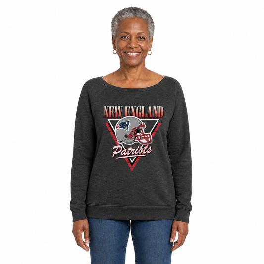 New England Patriots  Women's NFL Retro Triangle French Terry Crewneck Top - Heather Charcoal