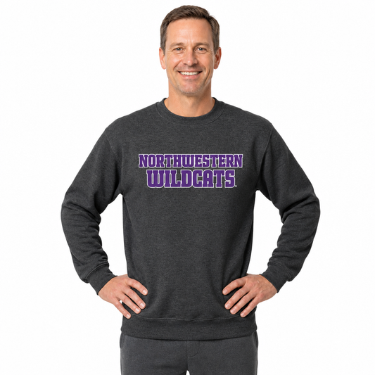 Northwestern Wildcats NCAA Adult Charcoal Crewneck Fleece Sweatshirt - Charcoal