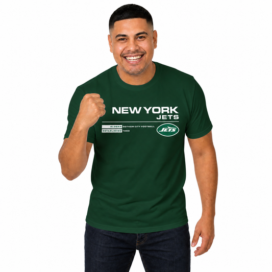New York Jets Adult NFL Speed Stat Sheet T-Shirt - Forest Green