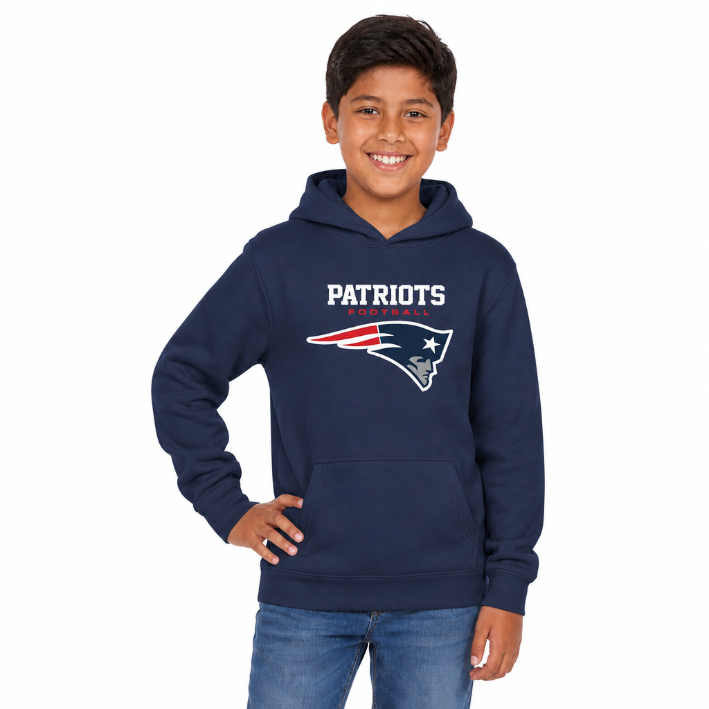 New England Patriots NFL Youth Large Logo Fleece Hoodie Boys Girls - Navy