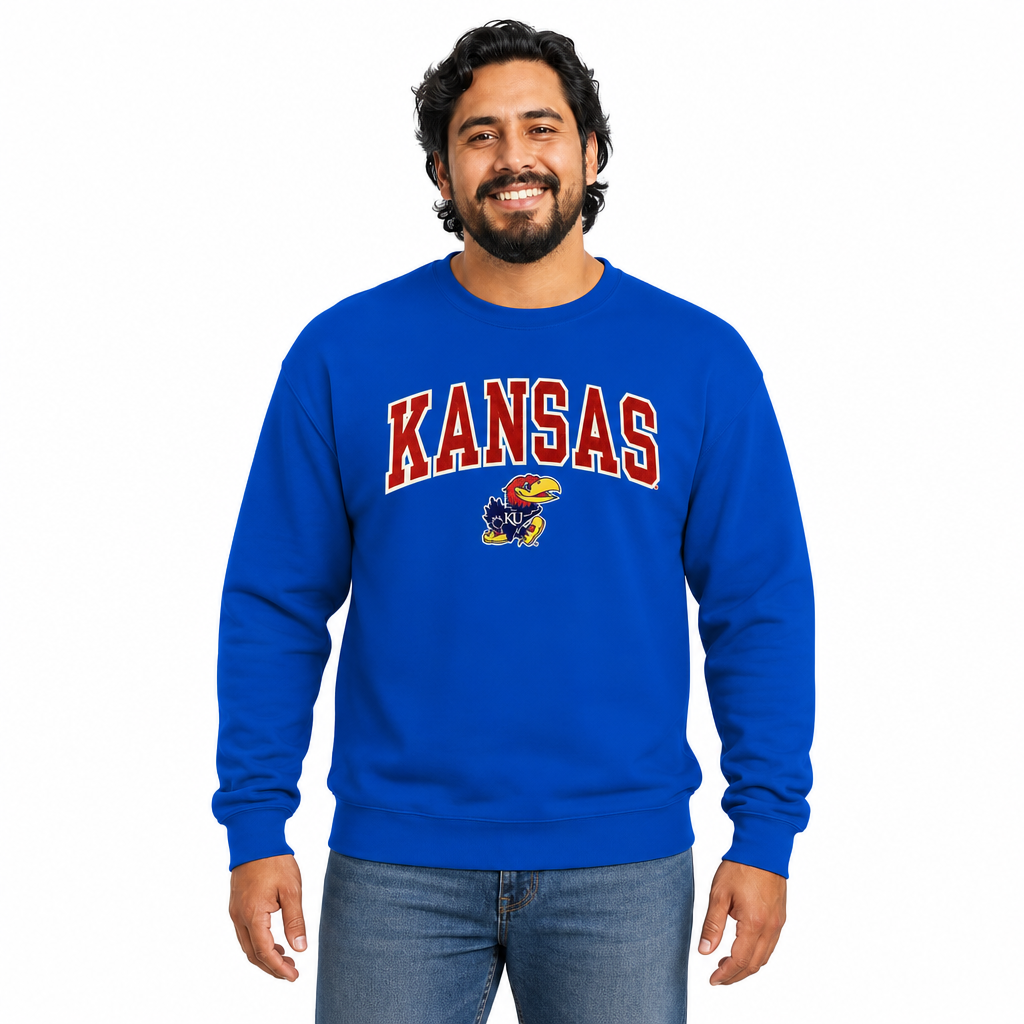 Kansas Jayhawks  NCAA Tackle Twill Crewneck Sweatshirt Men Women - Royal