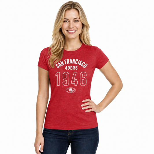 San Francisco 49ers  Women's Big Date T-Shirt NFL Short Sleeve Tee - Red Heather
