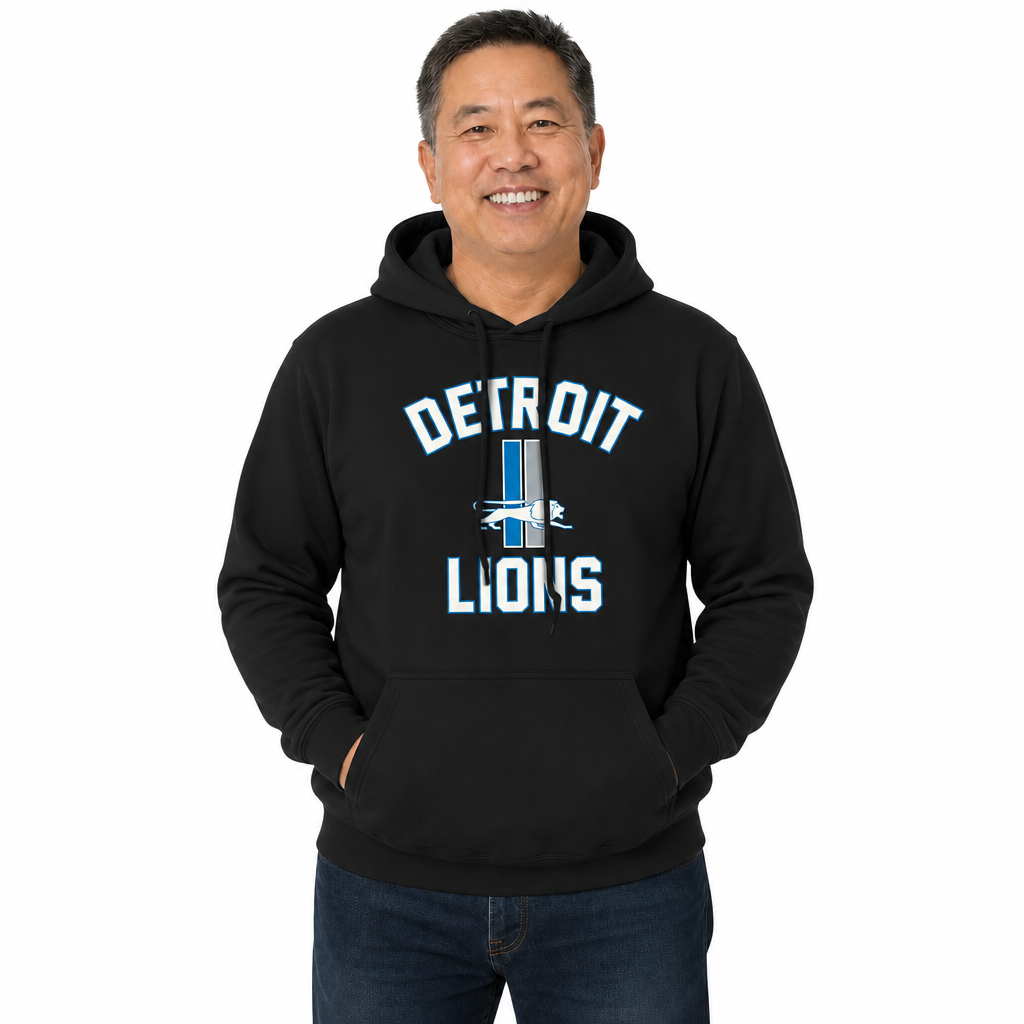 Detroit Lions NFL Adult Unisex Retro Gameday Ultra Soft Fleece Hooded Sweatshirt - Black