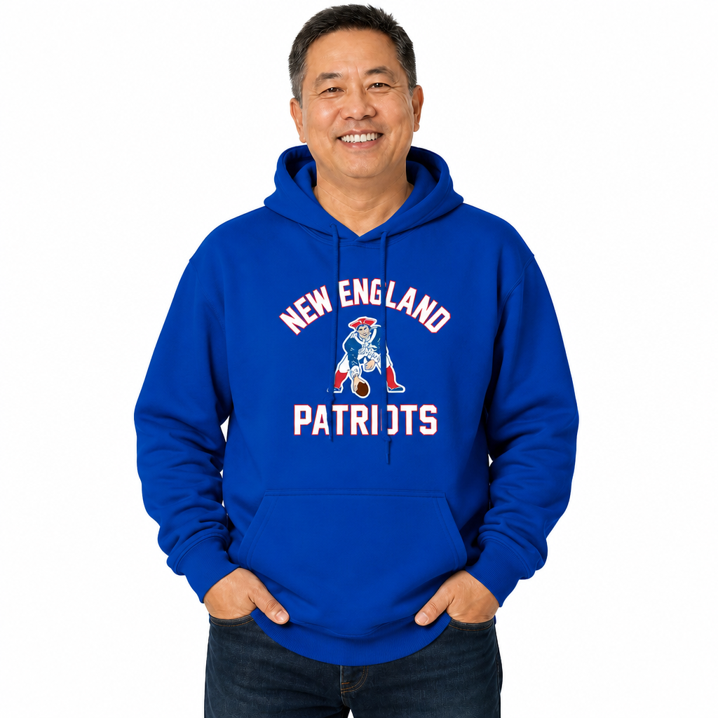 New England Patriots NFL Adult Unisex Retro Gameday Ultra Soft Fleece Hooded Sweatshirt - Royal