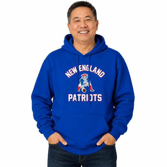 New England Patriots NFL Adult Unisex Retro Gameday Ultra Soft Fleece Hooded Sweatshirt - Royal