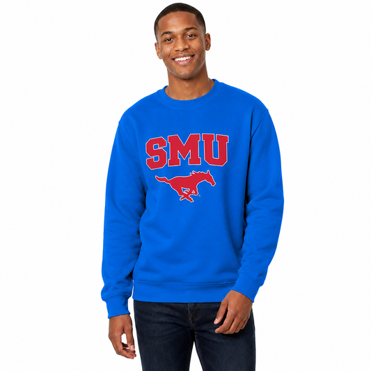 SMU Mustangs Campus Colors Adult Arch & Logo Soft Style Gameday Crewneck Sweatshirt  - Royal