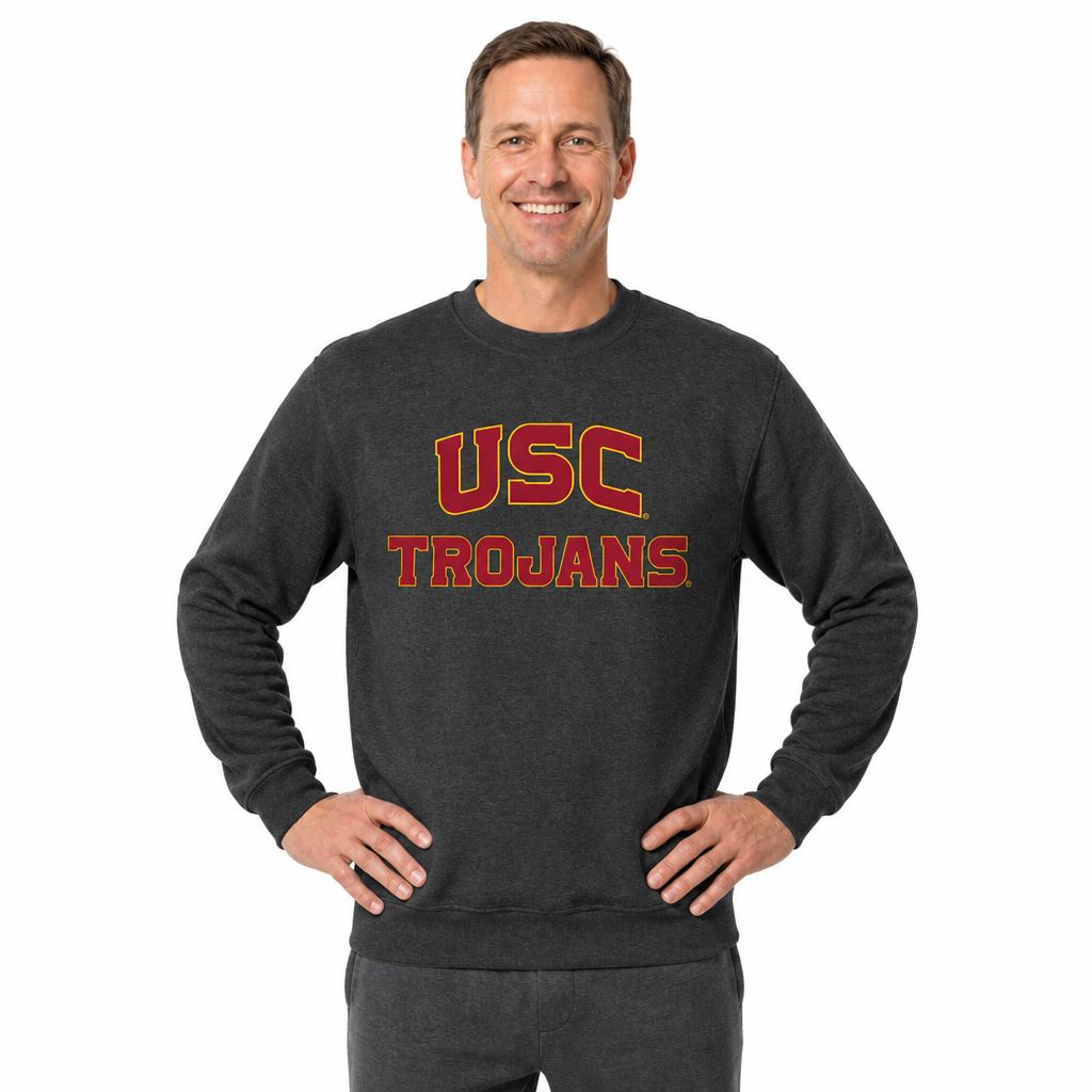 USC Trojans NCAA Adult Charcoal Crewneck Fleece Sweatshirt - Charcoal