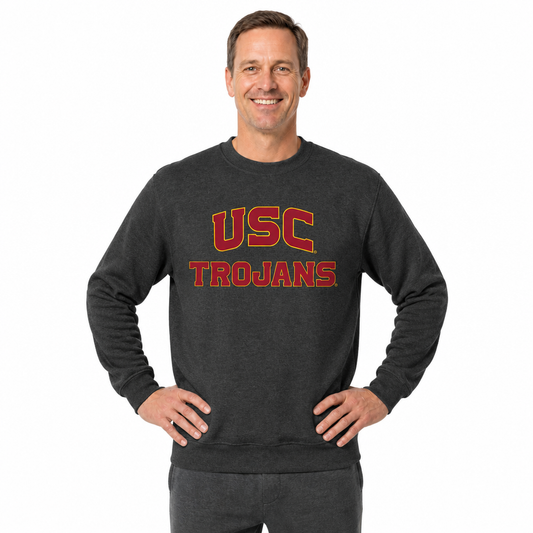 USC Trojans NCAA Adult Charcoal Crewneck Fleece Sweatshirt - Charcoal