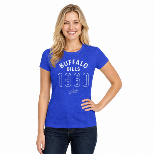 Buffalo Bills  Women's Big Date T-Shirt NFL Tee Cotton Licensed - Royal Heather