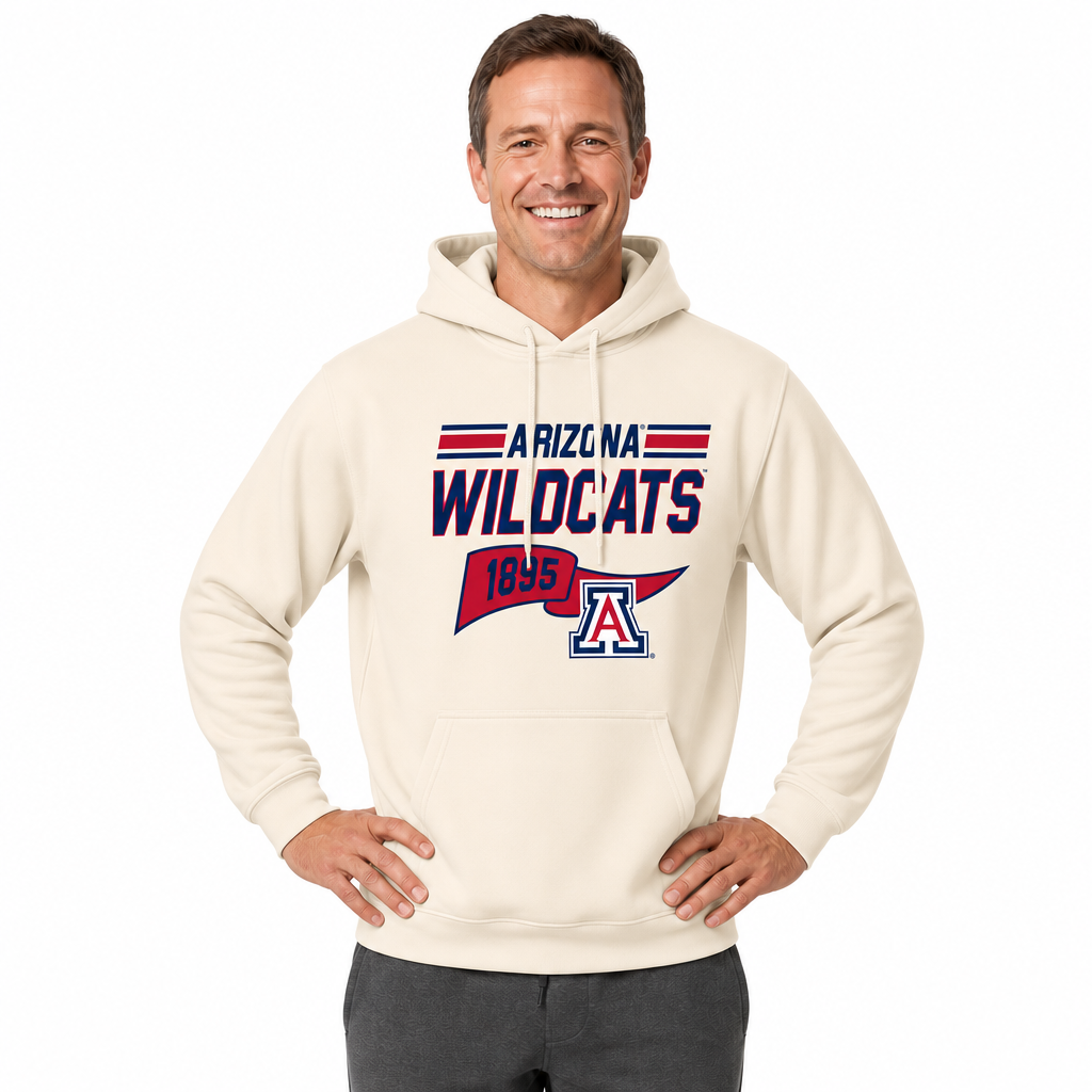 Arizona Wildcats NCAA Varsity Club Pennant Hoodie Fleece Men Women - Off White