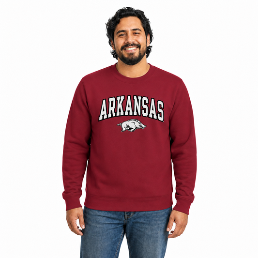 Arkansas Razorbacks  NCAA Tackle Twill Crewneck Sweatshirt Men Women - Cardinal