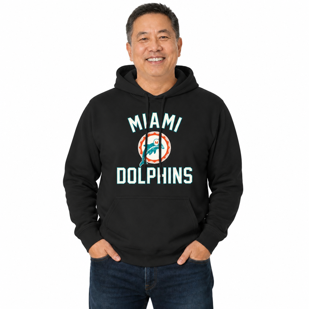 Miami Dolphins NFL Adult Unisex Retro Gameday Ultra Soft Fleece Hooded Sweatshirt - Black