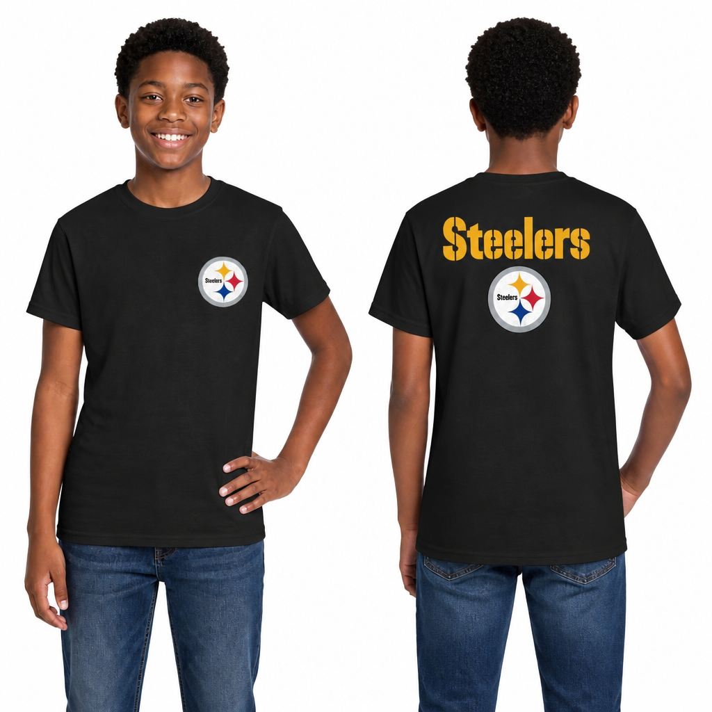 Pittsburgh Steelers Team Fan Apparel NFL Youth Final Countdown Tee- Pro Football T-Shirt For Boys & Girls - Black