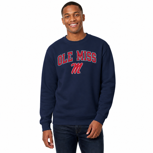 Ole Miss Rebels Adult Arch & Logo Soft Style Gameday Crewneck Sweatshirt - Navy