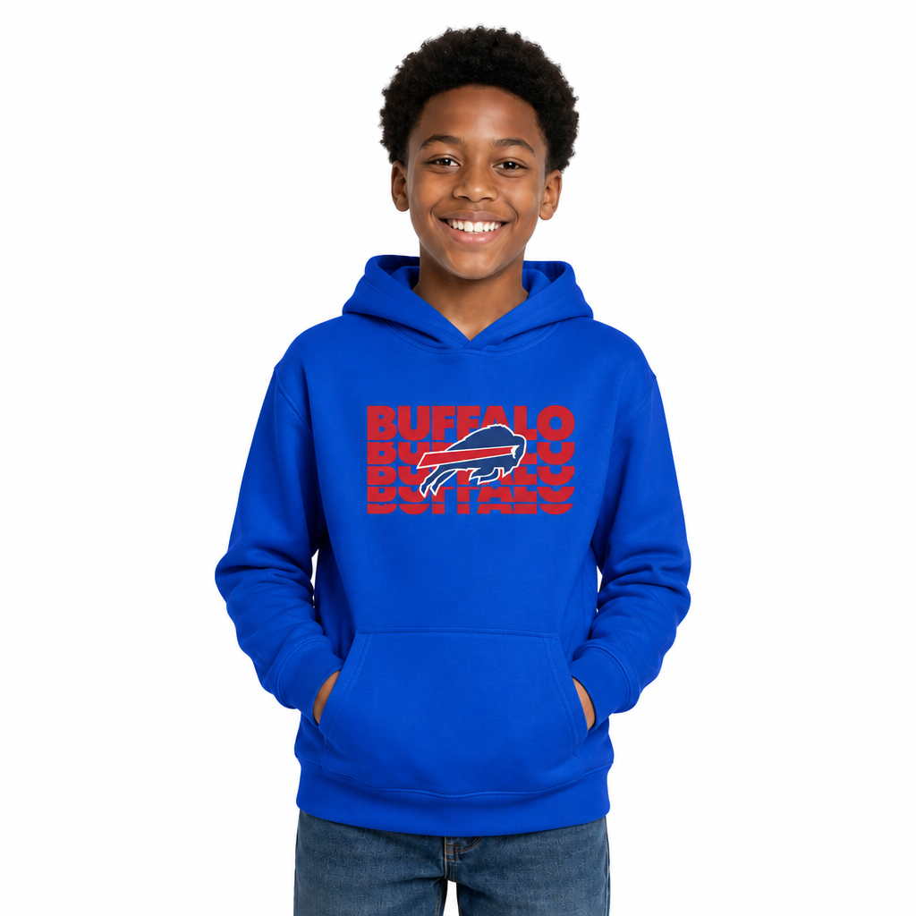 Buffalo Bills NFL Youth Repeating Logo Football Fleece Hooded Sweatshirt - Royal