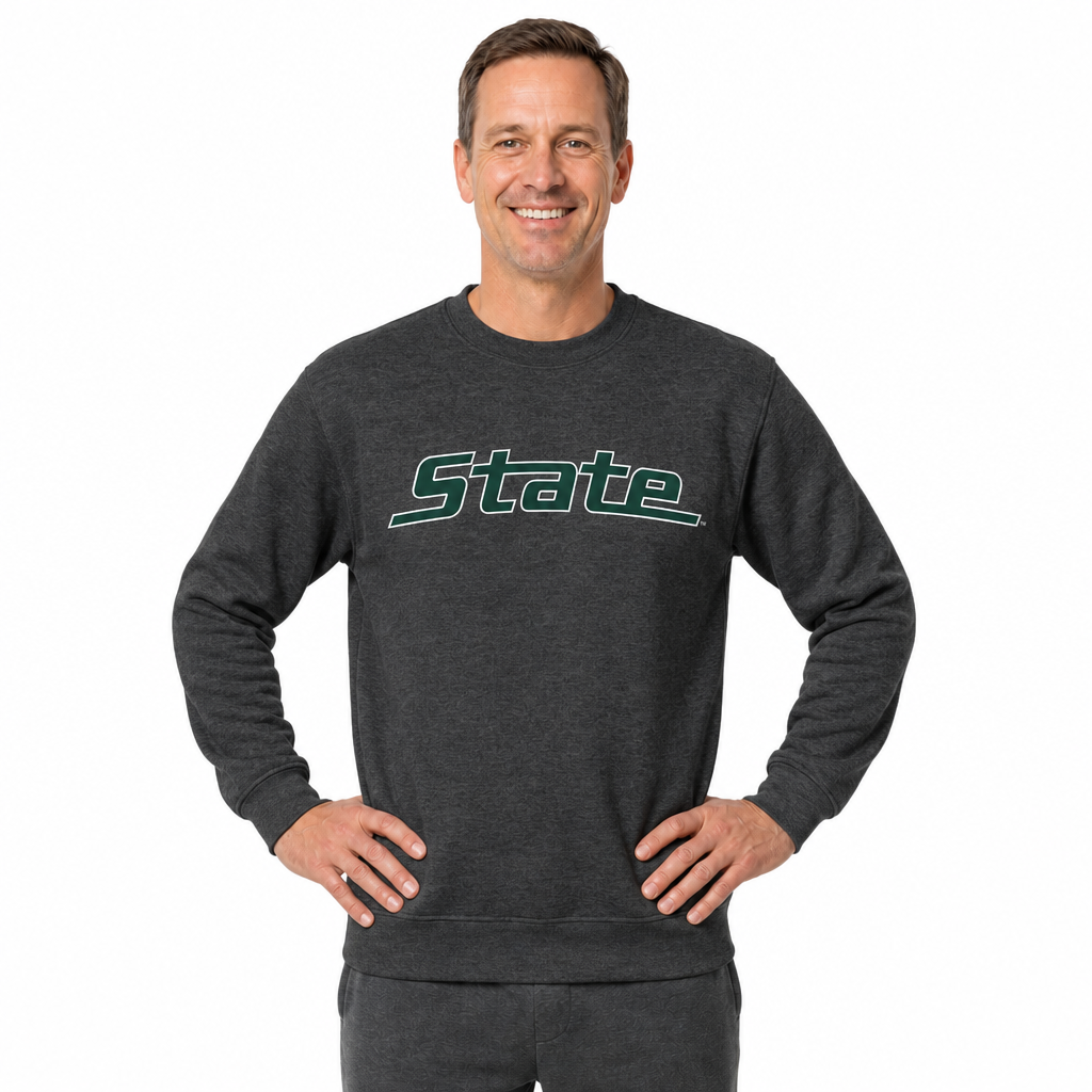 Michigan State Spartans NCAA Adult Charcoal Crewneck Fleece Sweatshirt - Charcoal