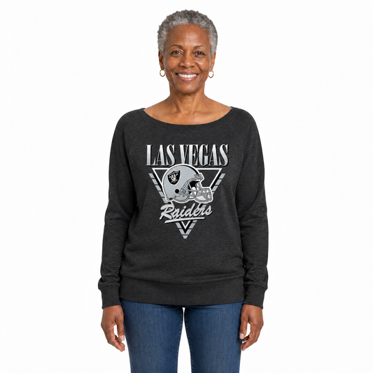Las Vegas Raiders  Women's NFL Retro Triangle French Terry Crewneck Top - Heather Charcoal
