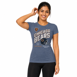 Chicago Bears  Women's Distressed Helmet T-Shirt - Blue Heather