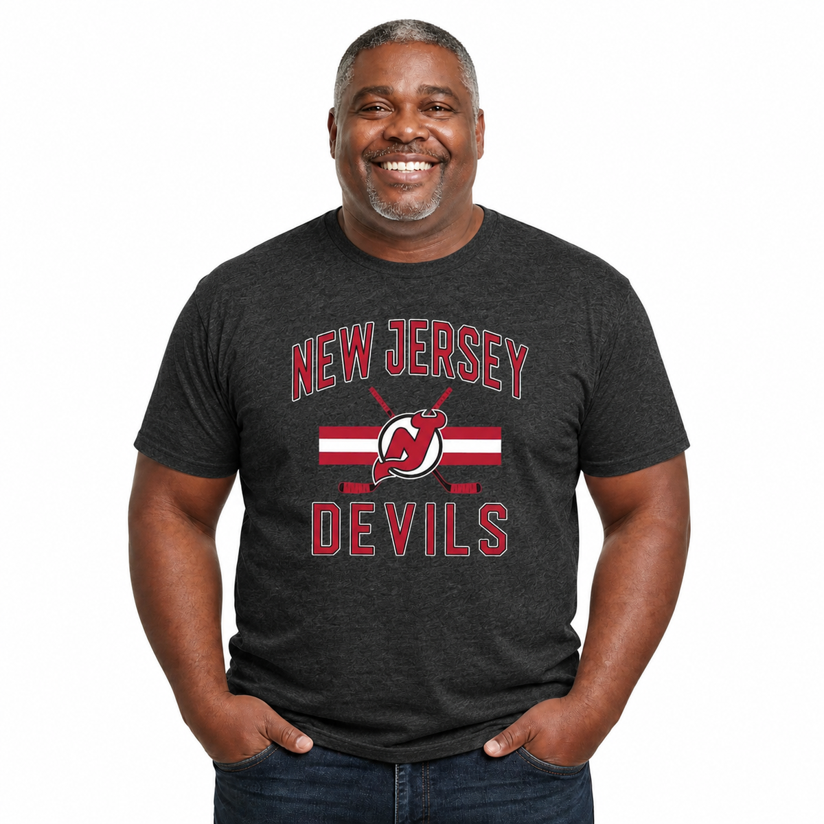 New Jersey Devils Devils Faceoff T-Shirt Jersey Stripe Unisex Tee - Black
