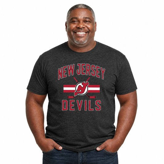 New Jersey Devils Devils Faceoff T-Shirt Jersey Stripe Unisex Tee - Black