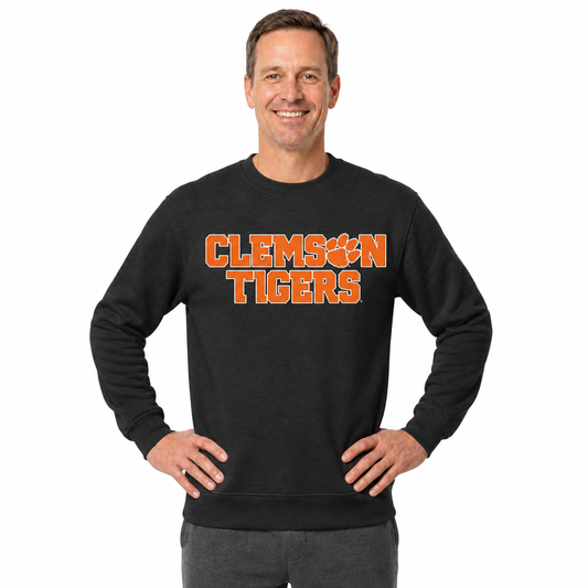 Clemson Tigers NCAA Adult Charcoal Crewneck Fleece Sweatshirt - Charcoal