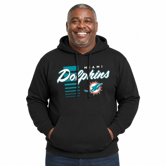 Miami Dolphins NFL Adult Unisex Retro Script Ultra Soft Fleece Hooded Sweatshirt - Black