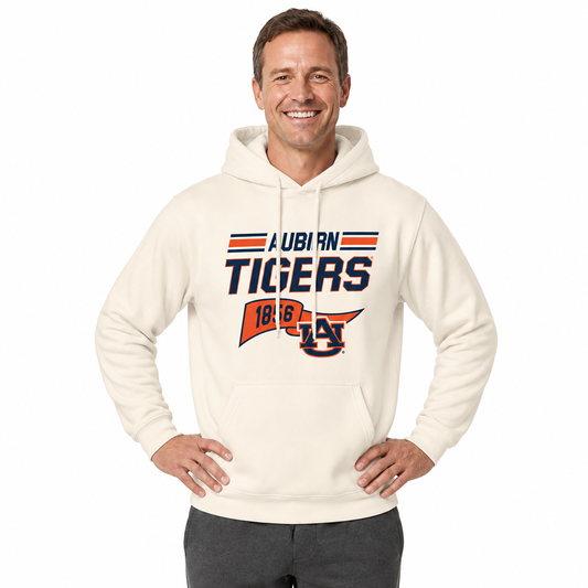 Auburn Tigers NCAA Varsity Club Pennant Hoodie Fleece Men Women - Off White