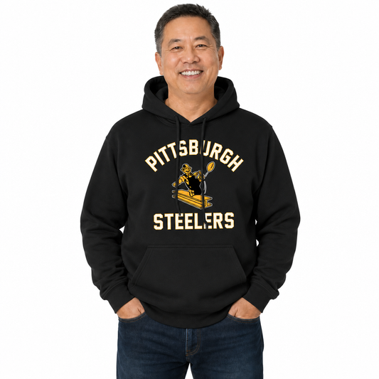 Pittsburgh Steelers NFL Adult Unisex Retro Gameday Ultra Soft Fleece Hooded Sweatshirt - Black
