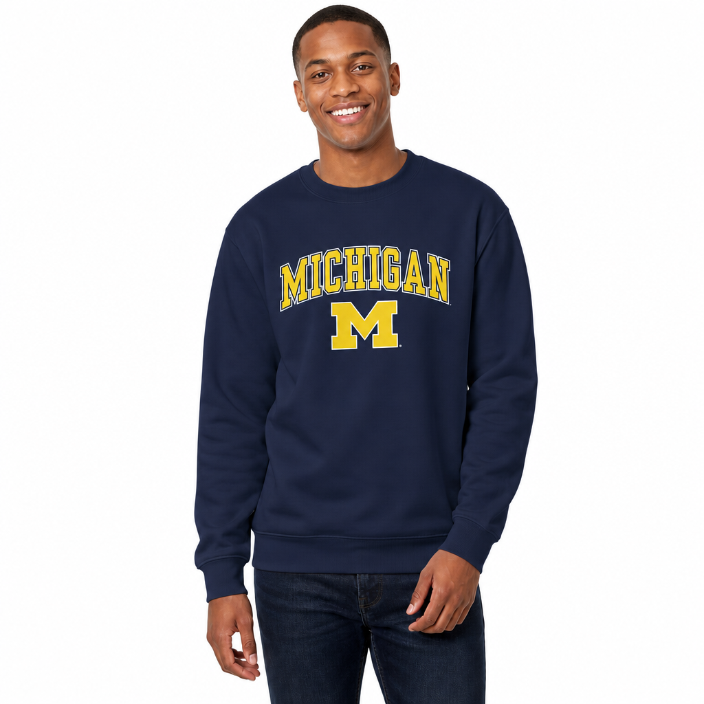 Michigan Wolverines Adult Arch & Logo Soft Style Gameday Crewneck Sweatshirt - Navy