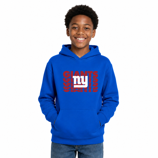 New York Giants NFL Youth Repeating Logo Football Fleece Hooded Sweatshirt - Royal
