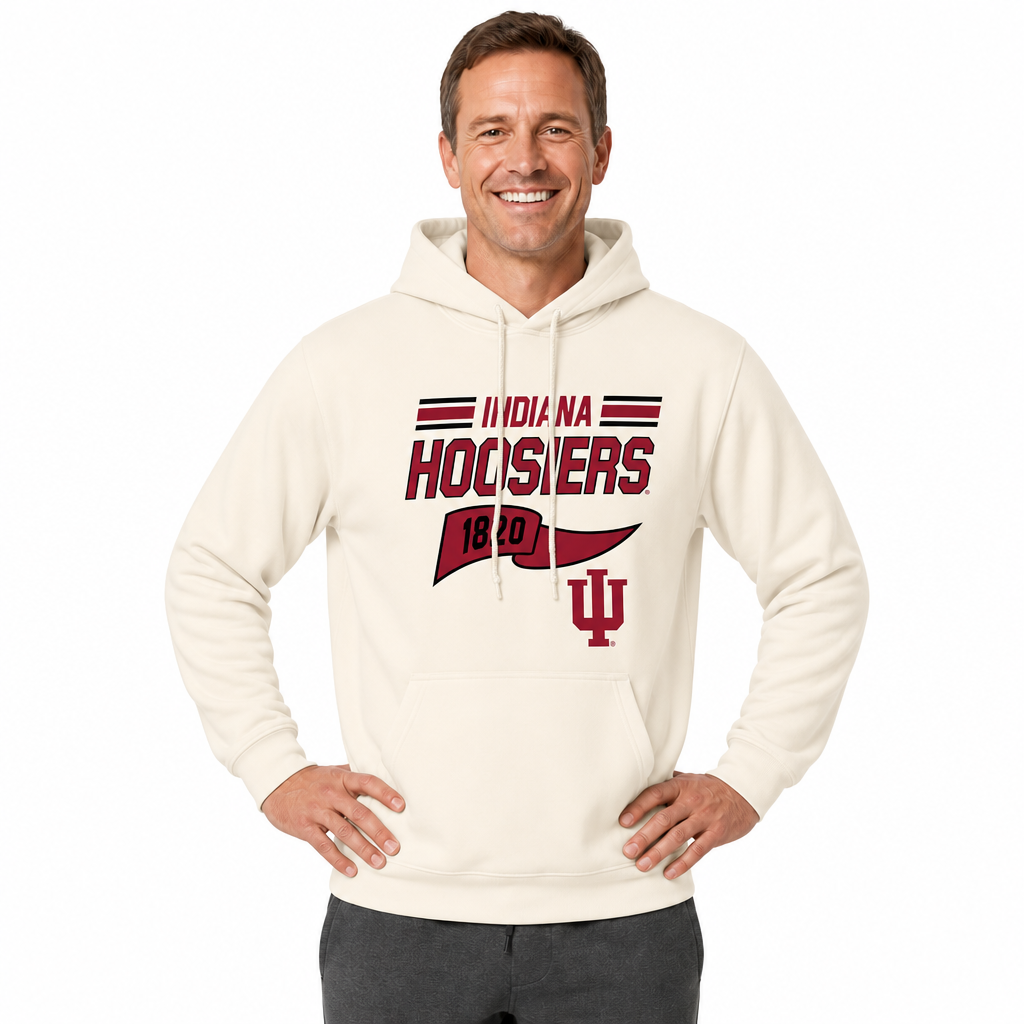 Indiana Hoosiers NCAA Varsity Club Pennant Hoodie Fleece Men Women - Off White