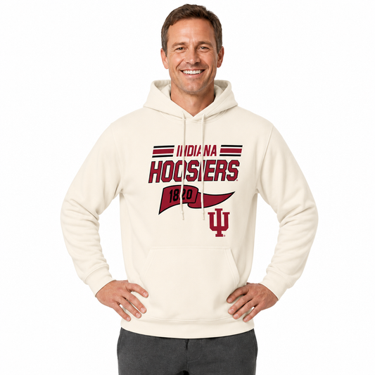 Indiana Hoosiers NCAA Varsity Club Pennant Hoodie Fleece Men Women - Off White