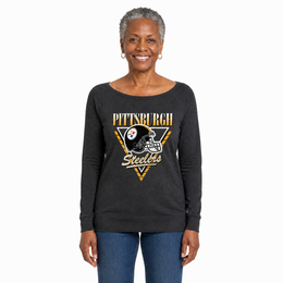 Pittsburgh Steelers  Women's NFL Retro Triangle French Terry Crewneck Top - Heather Charcoal
