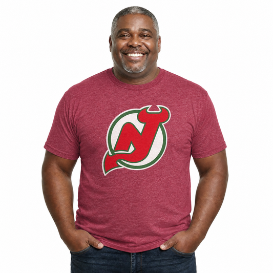 New Jersey Devils Retro Logo T-Shirt Men Women Vintage Heathered Tee - Red Heather