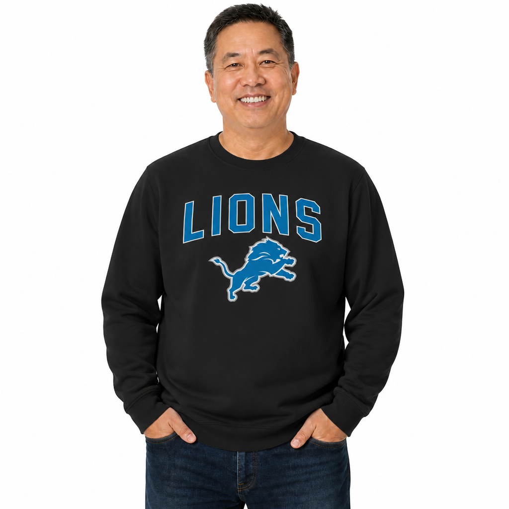 Detroit Lions NFL Home Team Fleece Crewneck Sweatshirt Men Women - Black