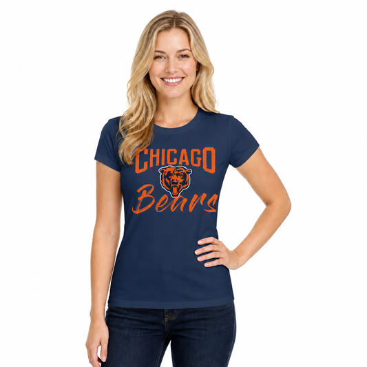 Chicago Bears  NFL Women's Paintbrush Fitted T-Shirt Short Sleeve - Navy