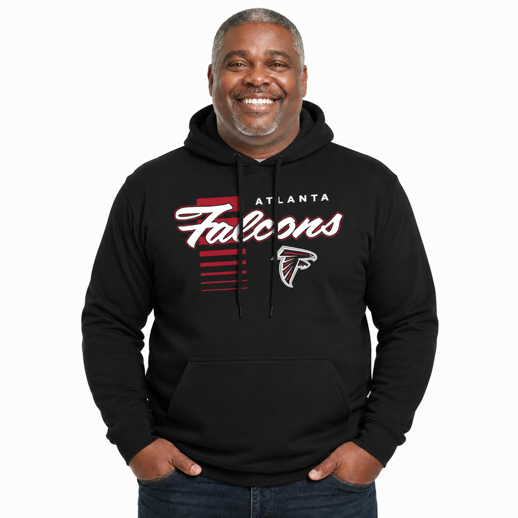 Atlanta Falcons NFL Adult Unisex Retro Script Ultra Soft Fleece Hooded Sweatshirt - Black