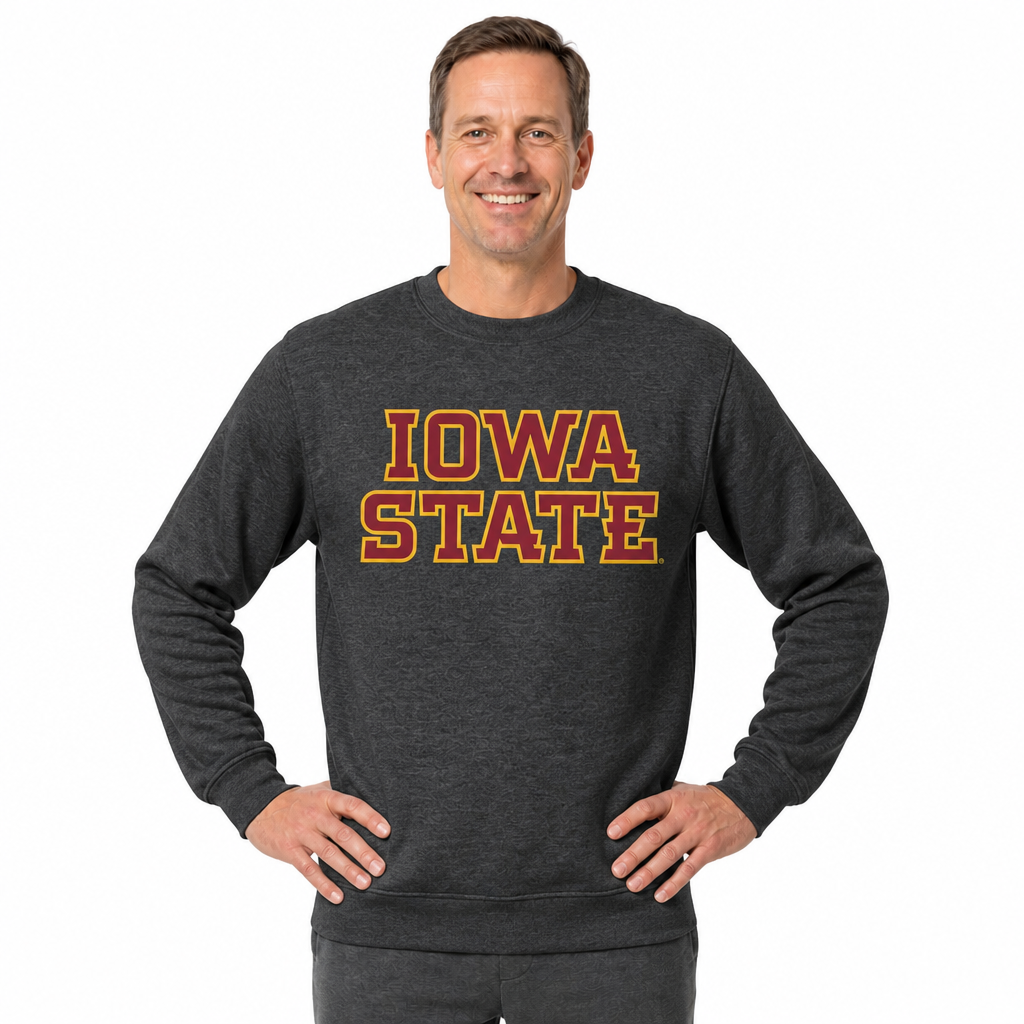 Iowa State Cyclones NCAA Adult Charcoal Crewneck Fleece Sweatshirt - Charcoal