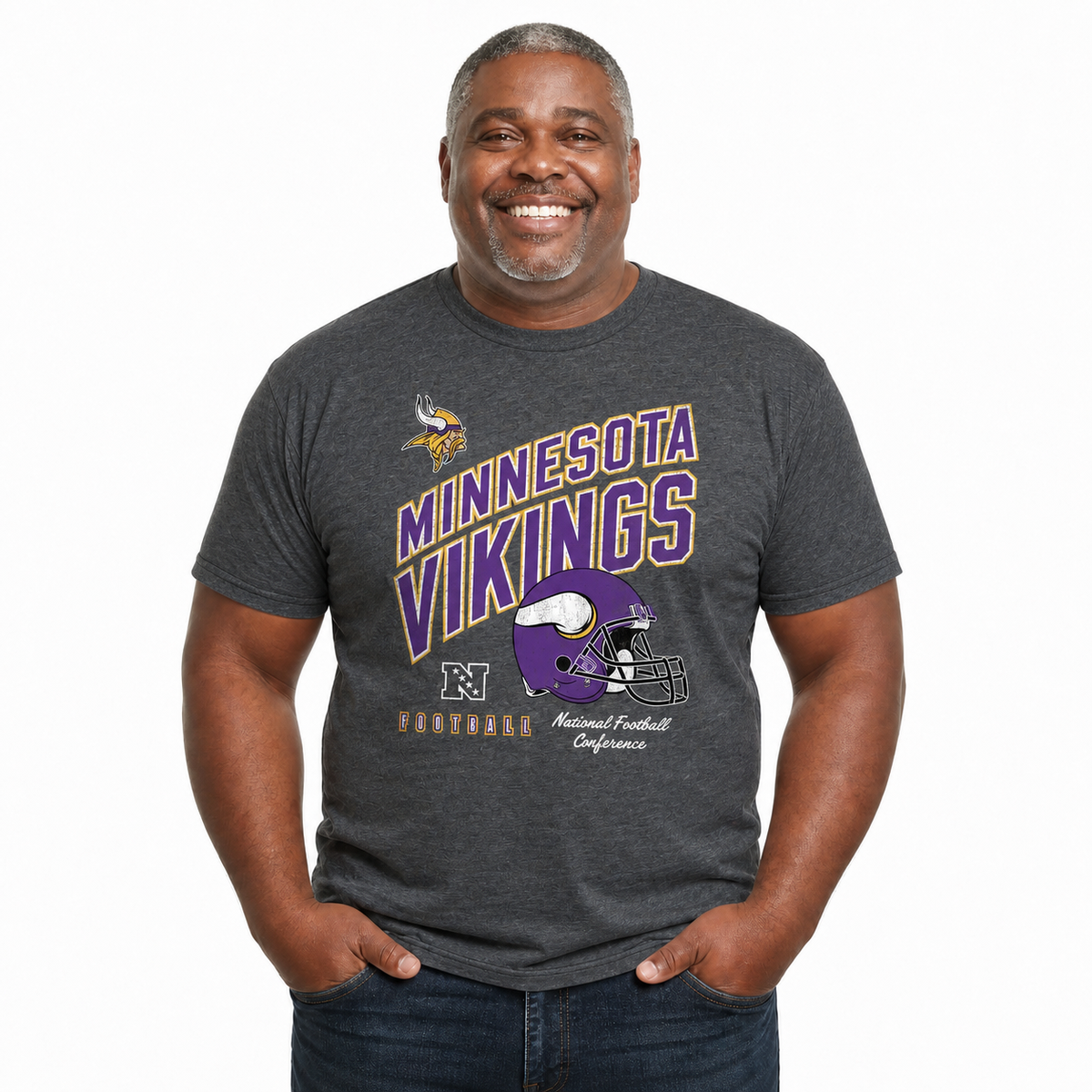 Minnesota Vikings NFL Distressed Helmet T-Shirt - Heather Charcoal