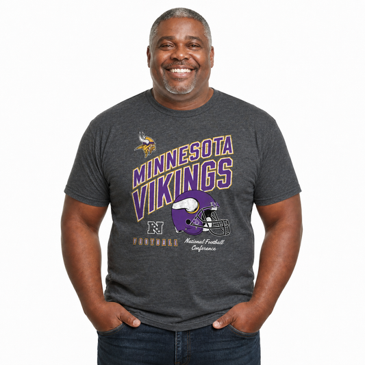 Minnesota Vikings NFL Distressed Helmet T-Shirt - Heather Charcoal