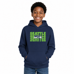 Seattle Seahawks NFL Youth Repeating Logo Football Fleece Hooded Sweatshirt - Navy
