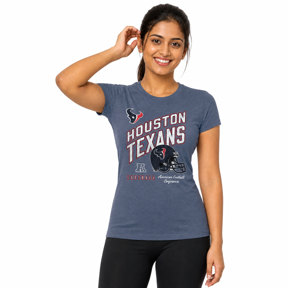 Houston Texans  Women's Distressed Helmet T-Shirt - Blue Heather