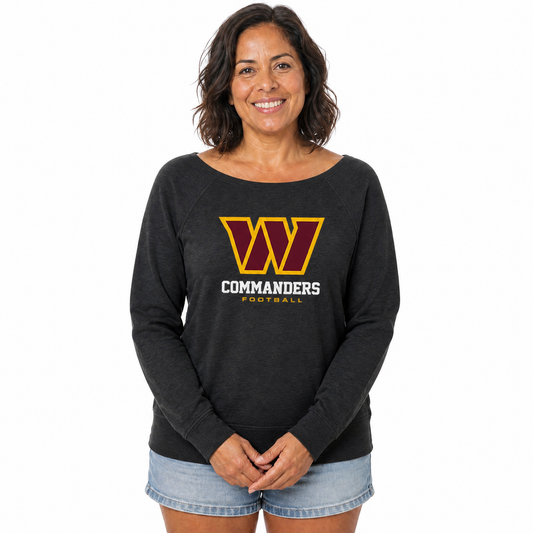 Washington Commanders  Women NFL French Terry Slouchy Top Scoop Neckline - Charcoal