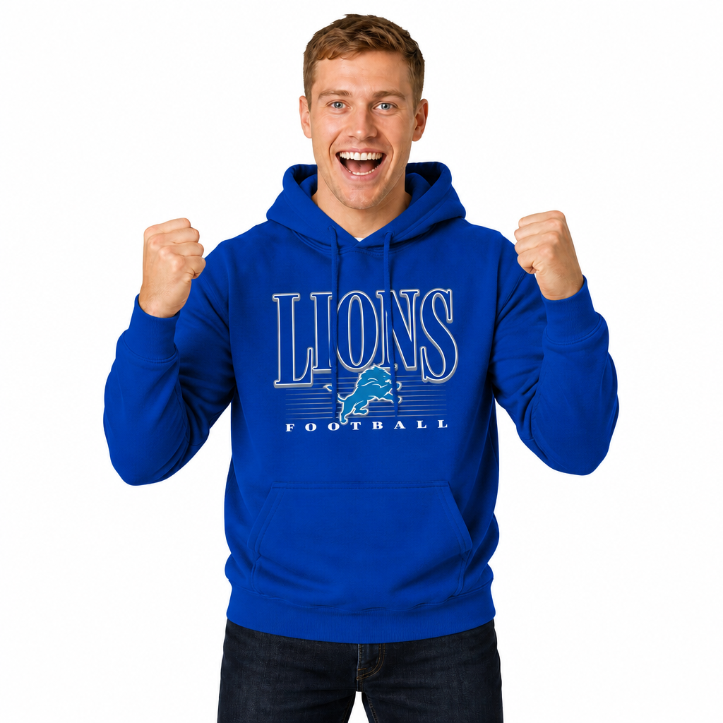 Detroit Lions NFL Overtime Blueprint Pullover Hoodie Men Women - Royal