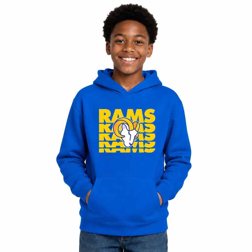 Los Angeles Rams NFL Youth Repeating Logo Football Fleece Hooded Sweatshirt - Royal
