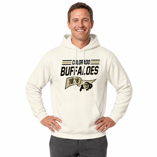 Colorado Buffaloes NCAA Varsity Club Pennant Hoodie Fleece Men Women - Off White