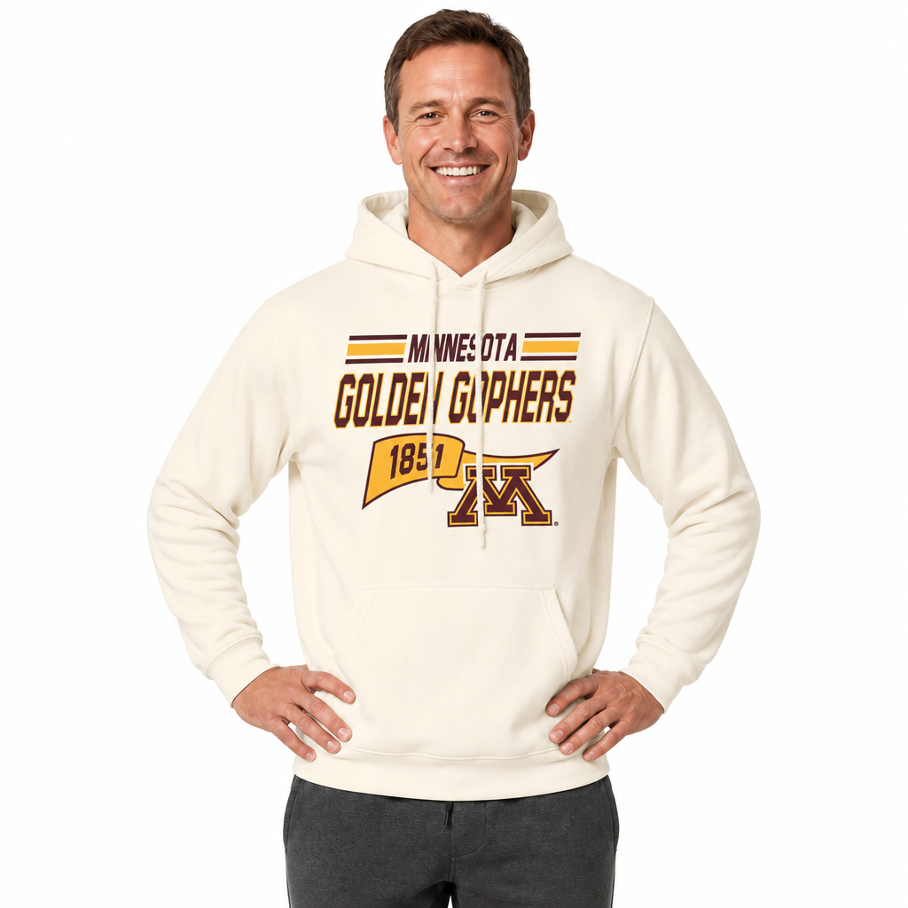 Minnesota Golden Gophers NCAA Varsity Club Pennant Hoodie Fleece Men Women - Off White