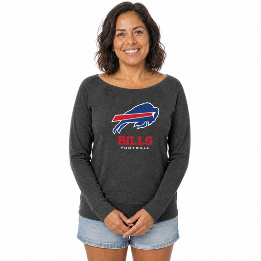 Buffalo Bills  Women NFL French Terry Slouchy Raglan Top Scoop Neckline - Charcoal