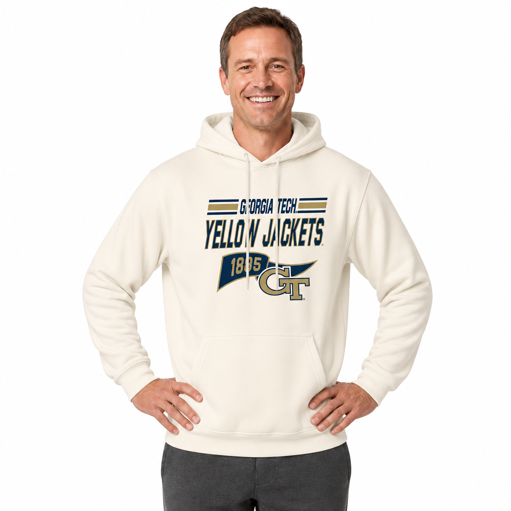 Georgia Tech Yellowjackets Georgia Tech Jackets NCAA Varsity Club Pennant Hoodie Fleece Men Women - Off White